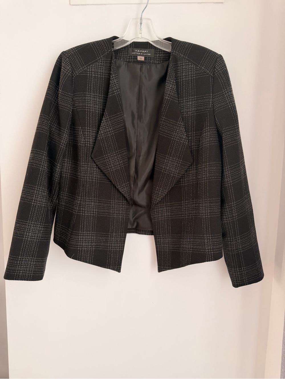 Tahari Black Windowpane Open-Front Blazer